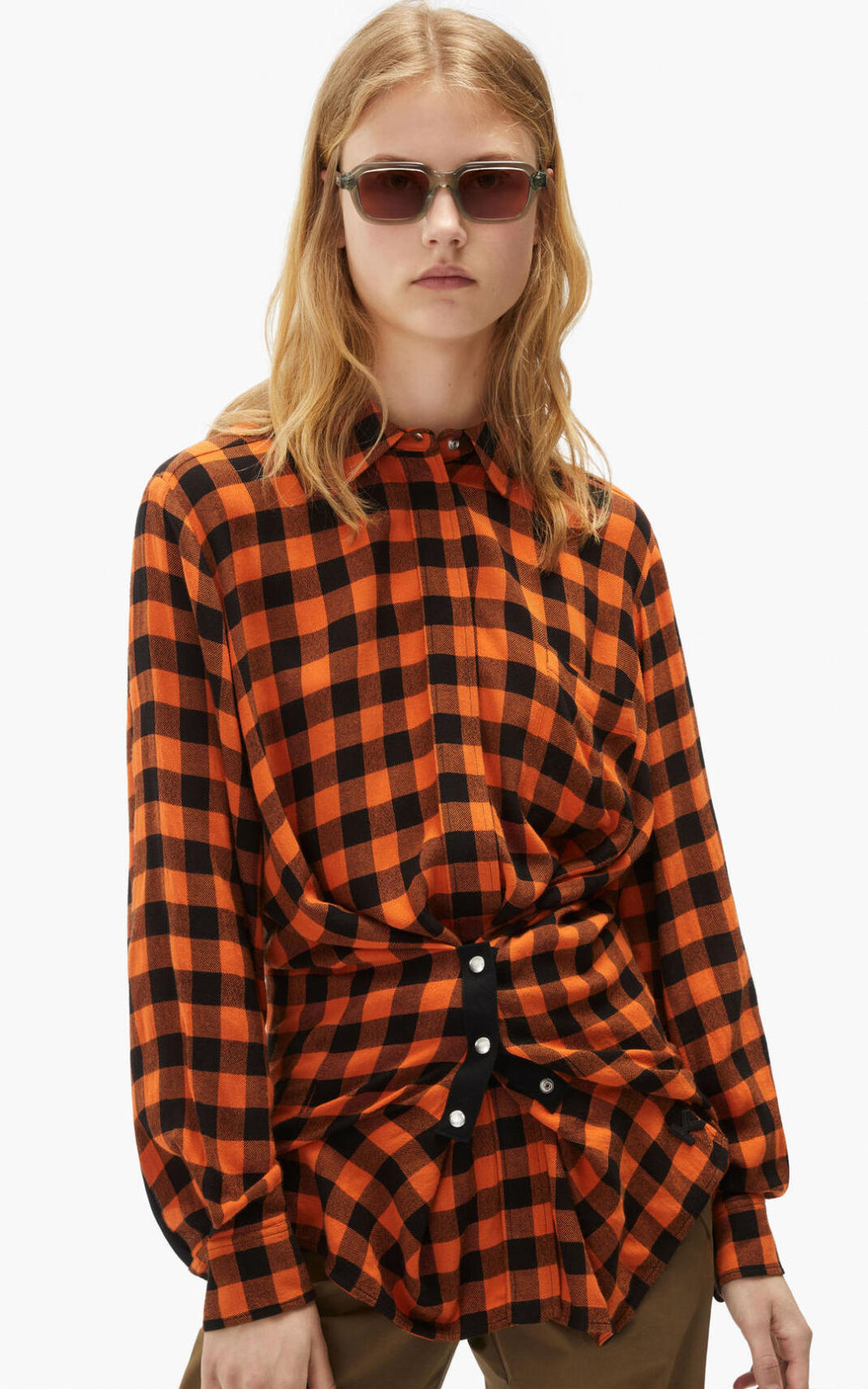 Chemise Kenzo Long checked Femme Orange | WVHS-10853